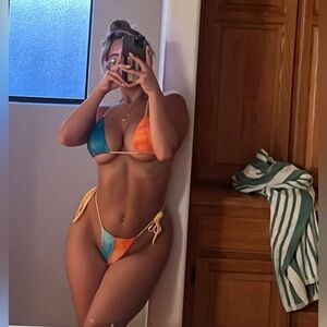 Fashion Nova Orange and Blue String Bikini